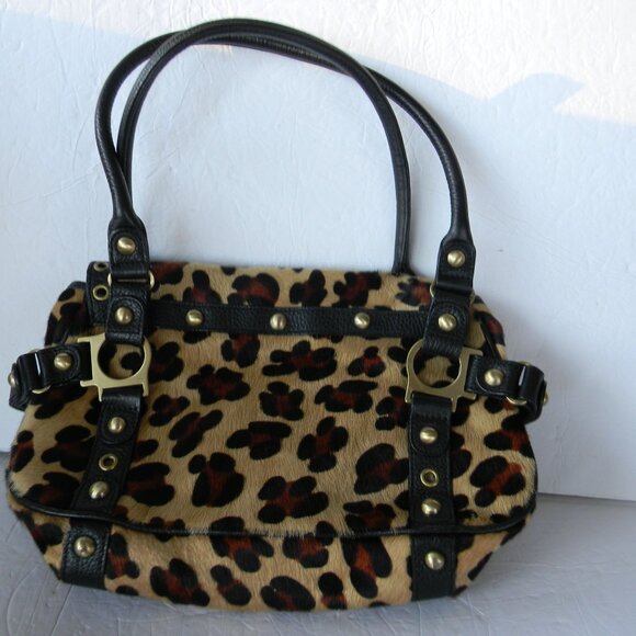 RAFE HAIR CALF LEOPARD ANIMAL PRINT LEATHER SATCHEL  STUD DETAIL - Picture 5 of 8